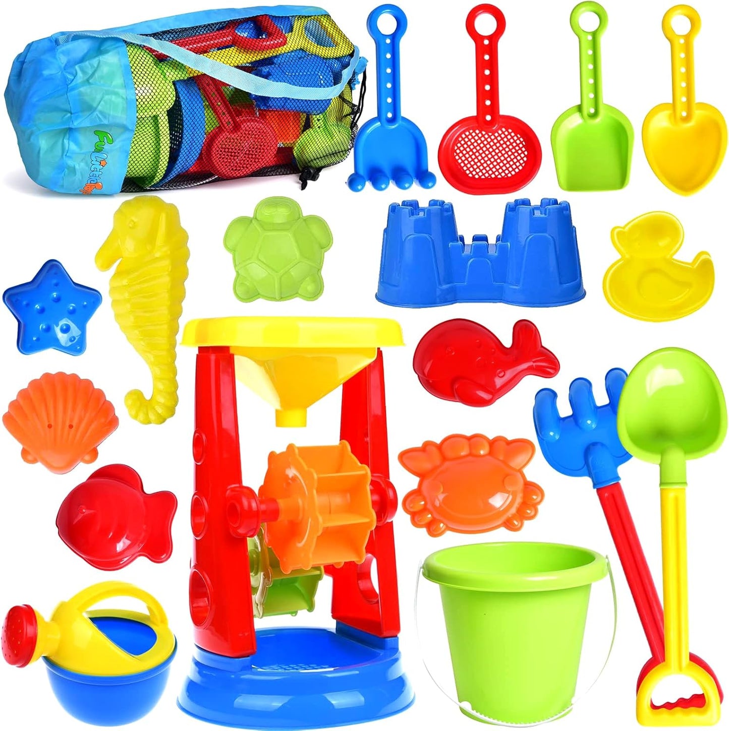 Beach Toys, 19 Piece Sand Toys Set Kids Sandbox Toys Includes Water